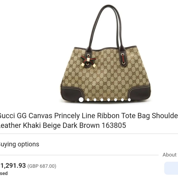 VINTAGE GUCCI GG Canvas Princely  Sherry Line Ribbon Tote Bag Line - Picture 10 of 10